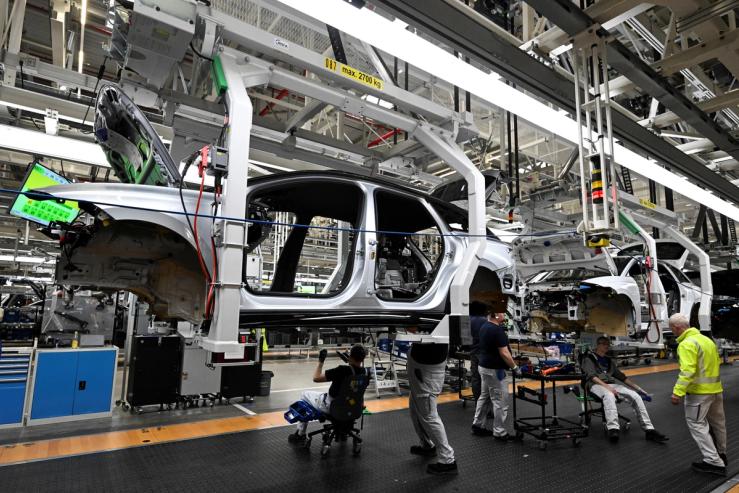 A view shows the assembly line at the Volkswagen (VW) electric fleet lead plant in Emden, Germany
