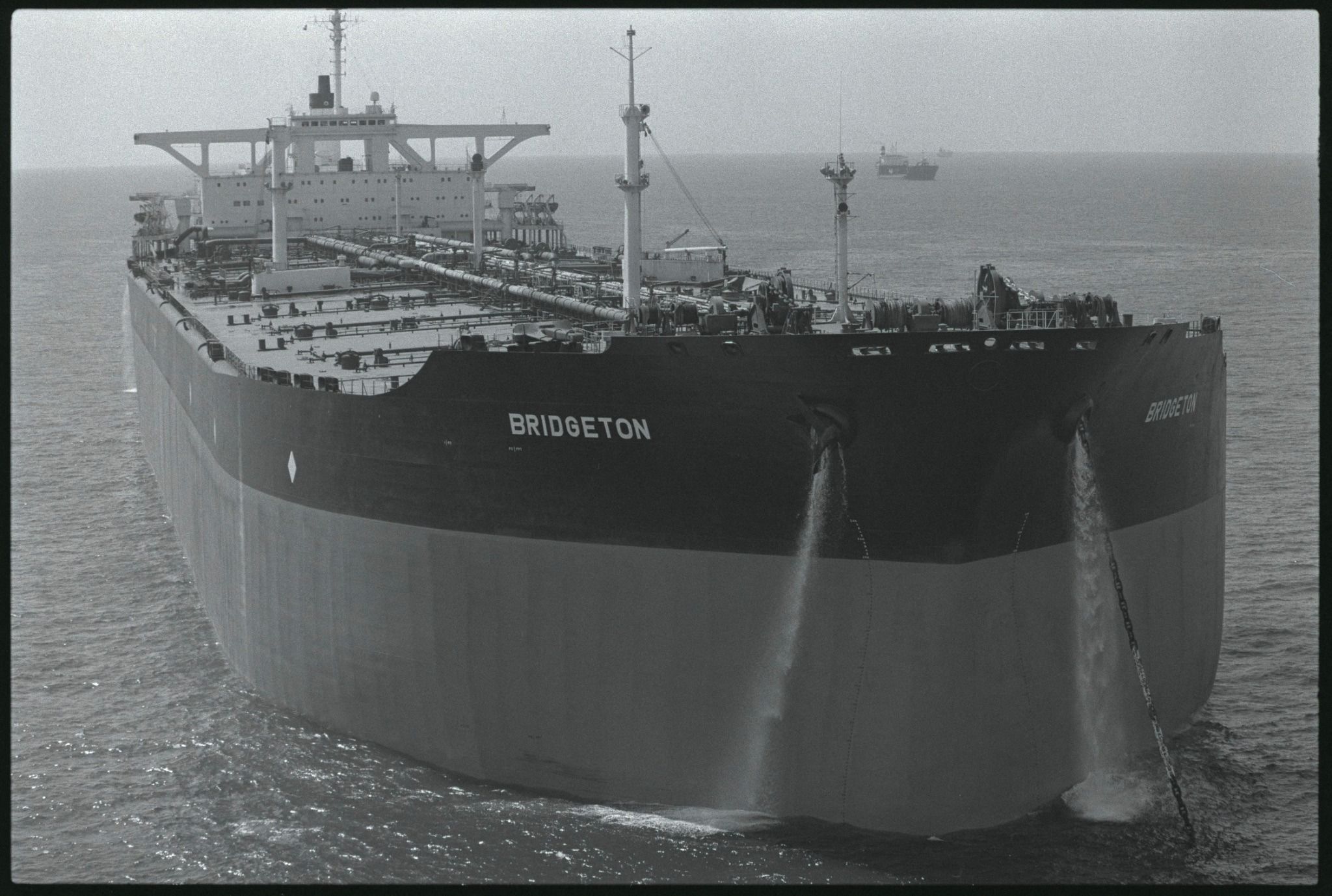 Reflagged Kuwaiti supertanker Bridgeton anchors offshore Dubai.