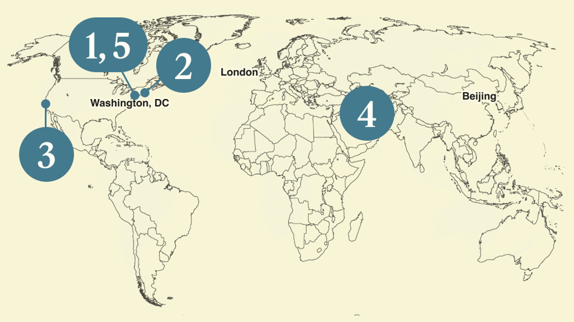 A numbered map of the world.