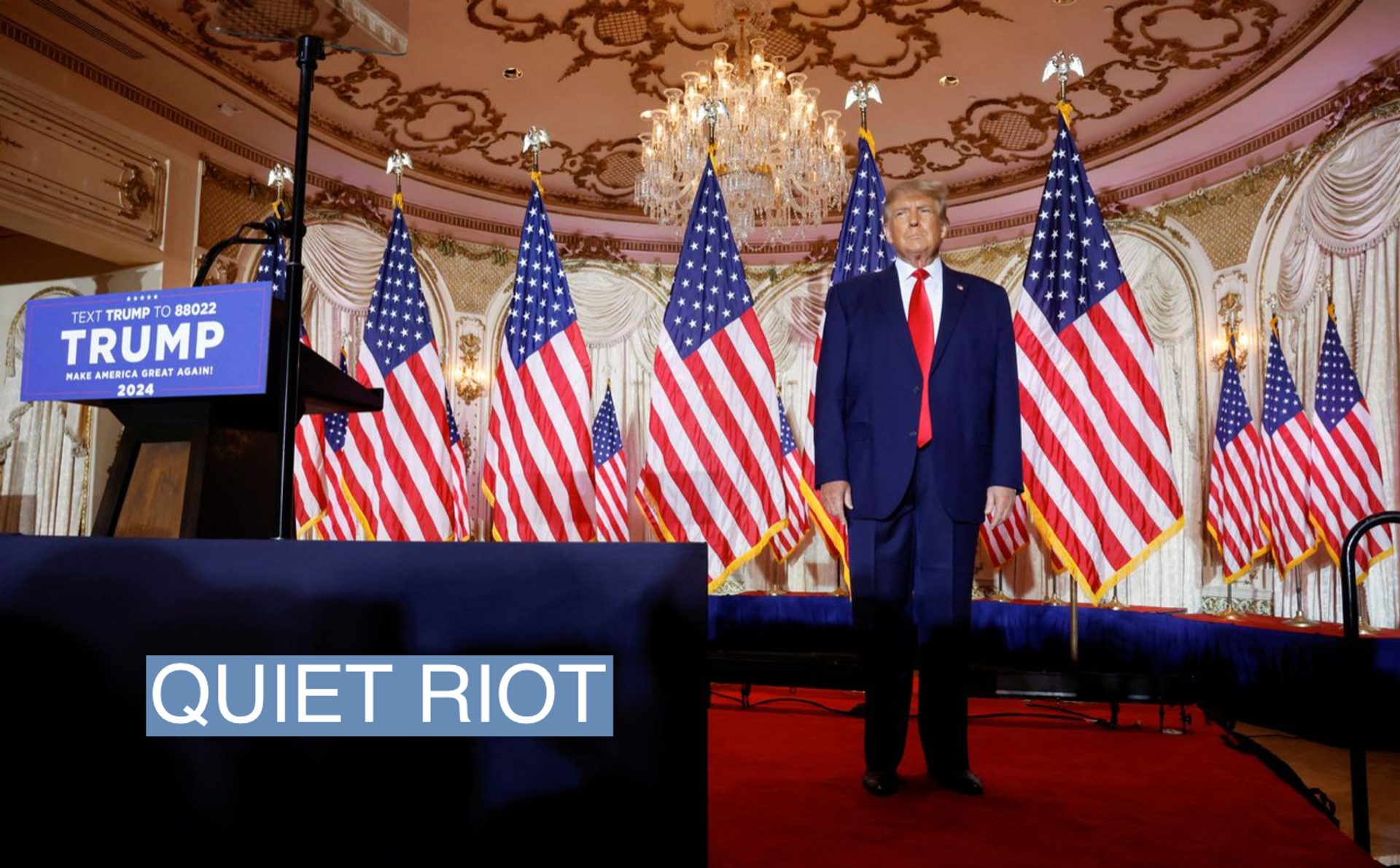 Former U.S. President Donald Trump stands onstage listening to applause as he arrives to announce that he will once again run for U.S. president in the 2024 U.S. presidential election during an event at his Mar-a-Lago estate in Palm Beach, Florida, U.S. November 15, 2022. 