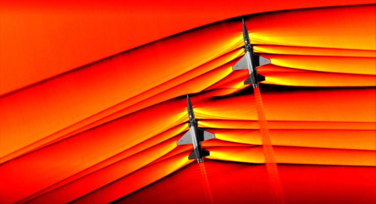 The shockwaves of two supersonic planes.