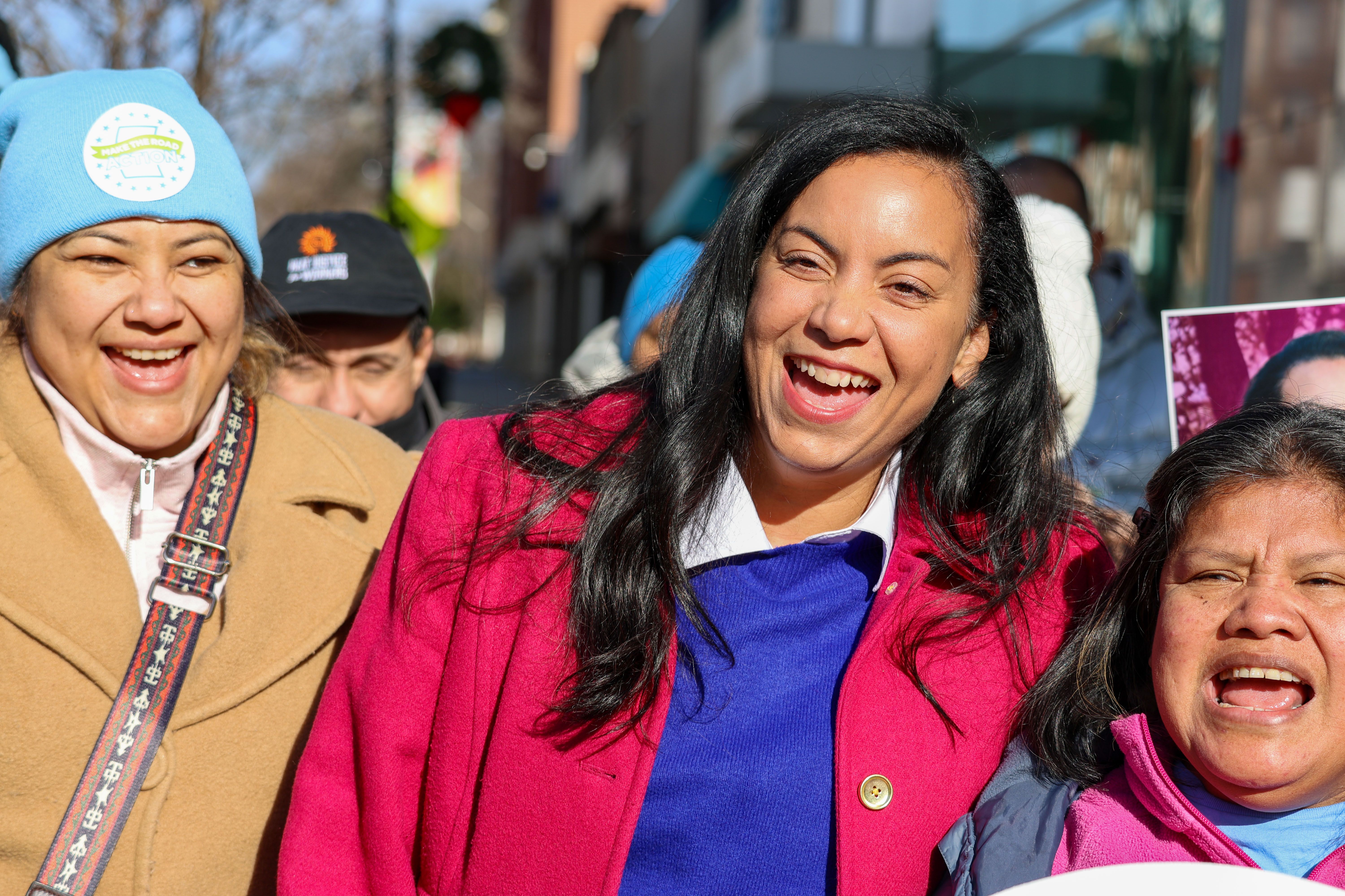 Candidate Analilia Mejía campaigs in New Jersey. 