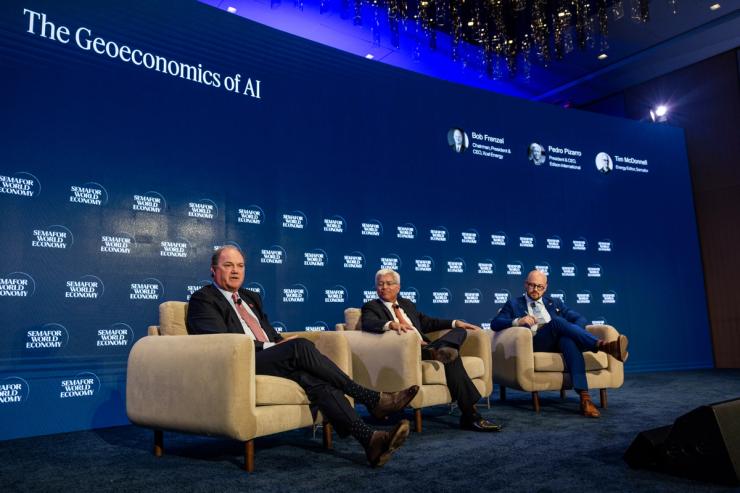 Bob Frenzel (Chairman, President & CEO - Xcel Energy), Pedro Pizarro (President and CEO - Edison International) and Semafor’s Tim McDonnell speak during Semafor World Economy 2026.