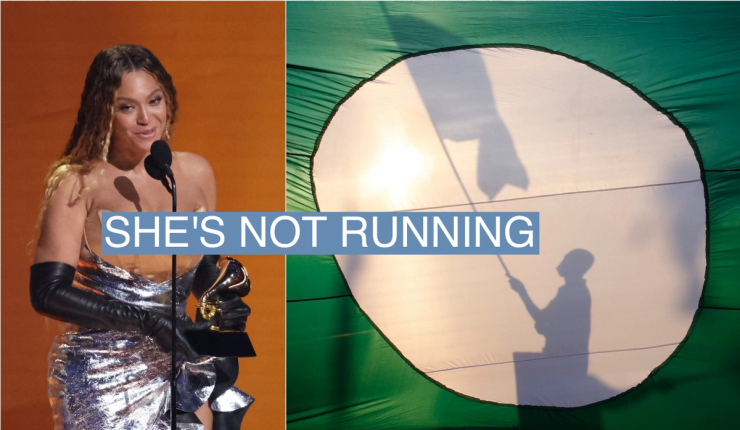 Beyonce (left) and the flag of the Malaysian Islamic Party.