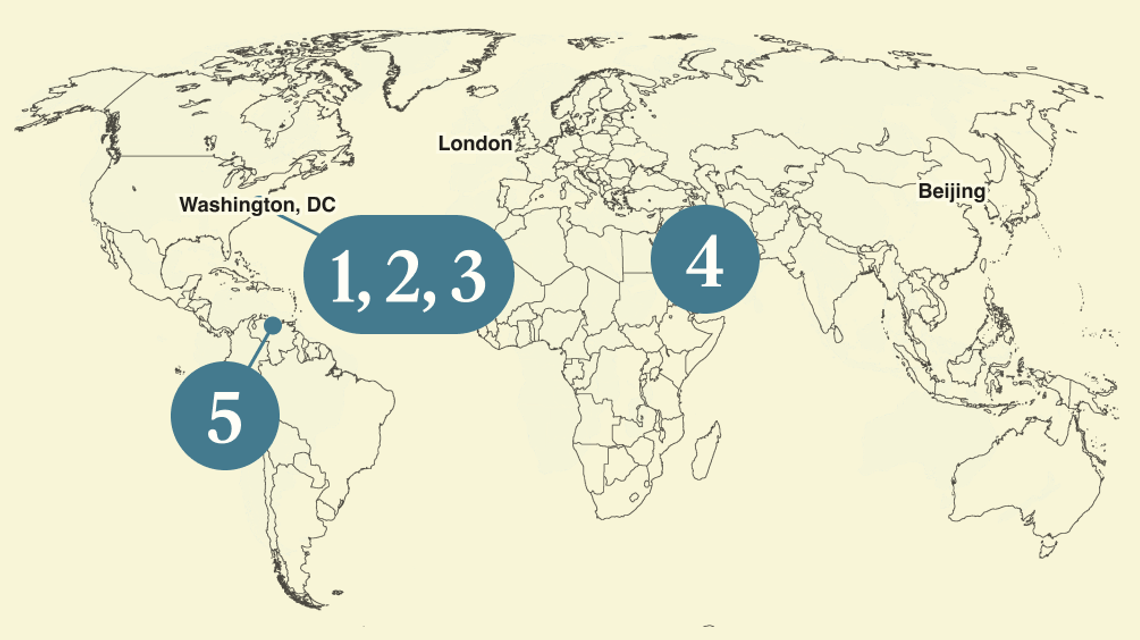 A numbered map of the world.