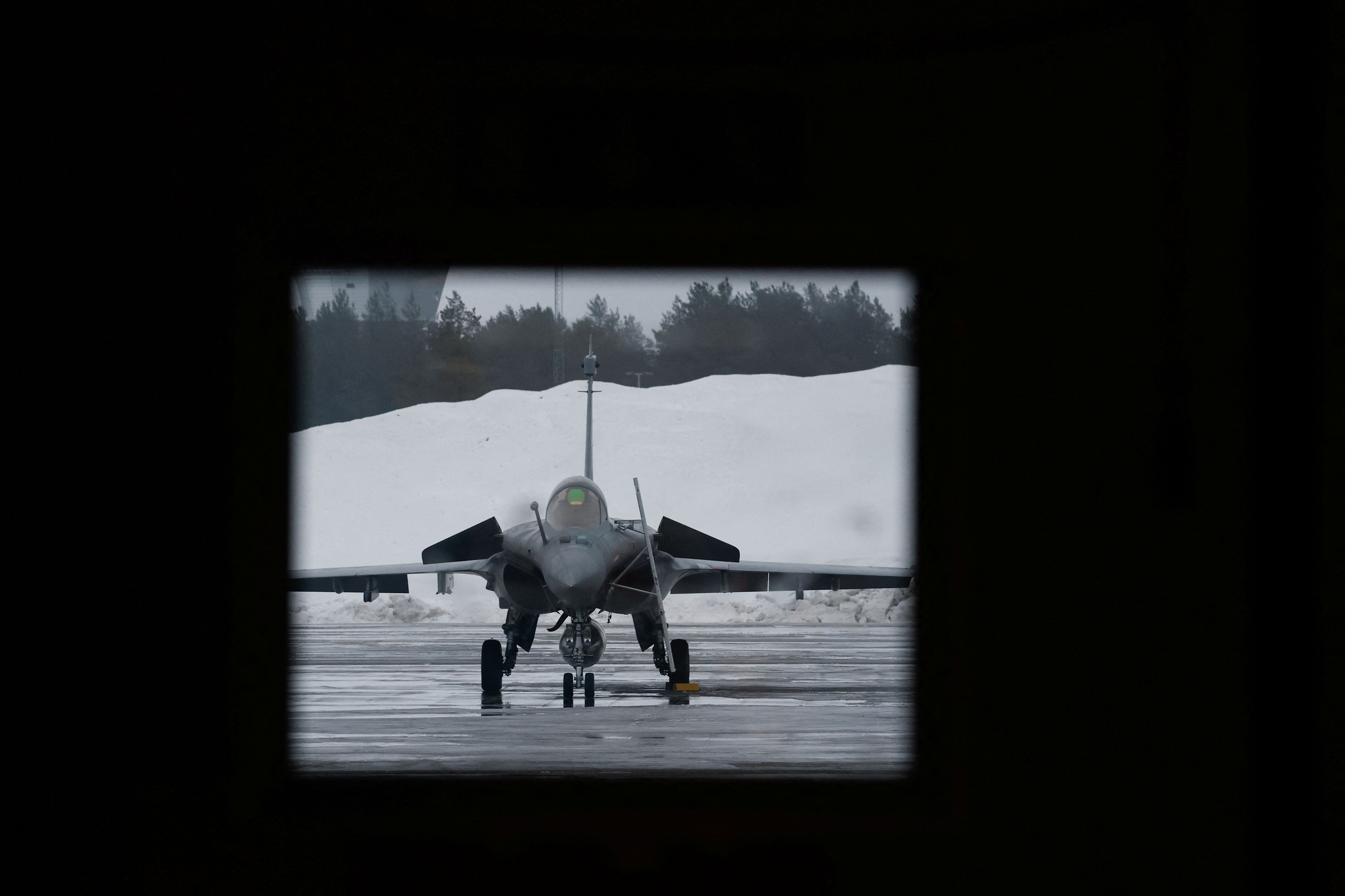 French Air Force Dassault Rafale C fighter jet stands on the tarmac at Lulea-Kallax air base as part of NATO’s enhanced Forward Presence (eFP) deployment.