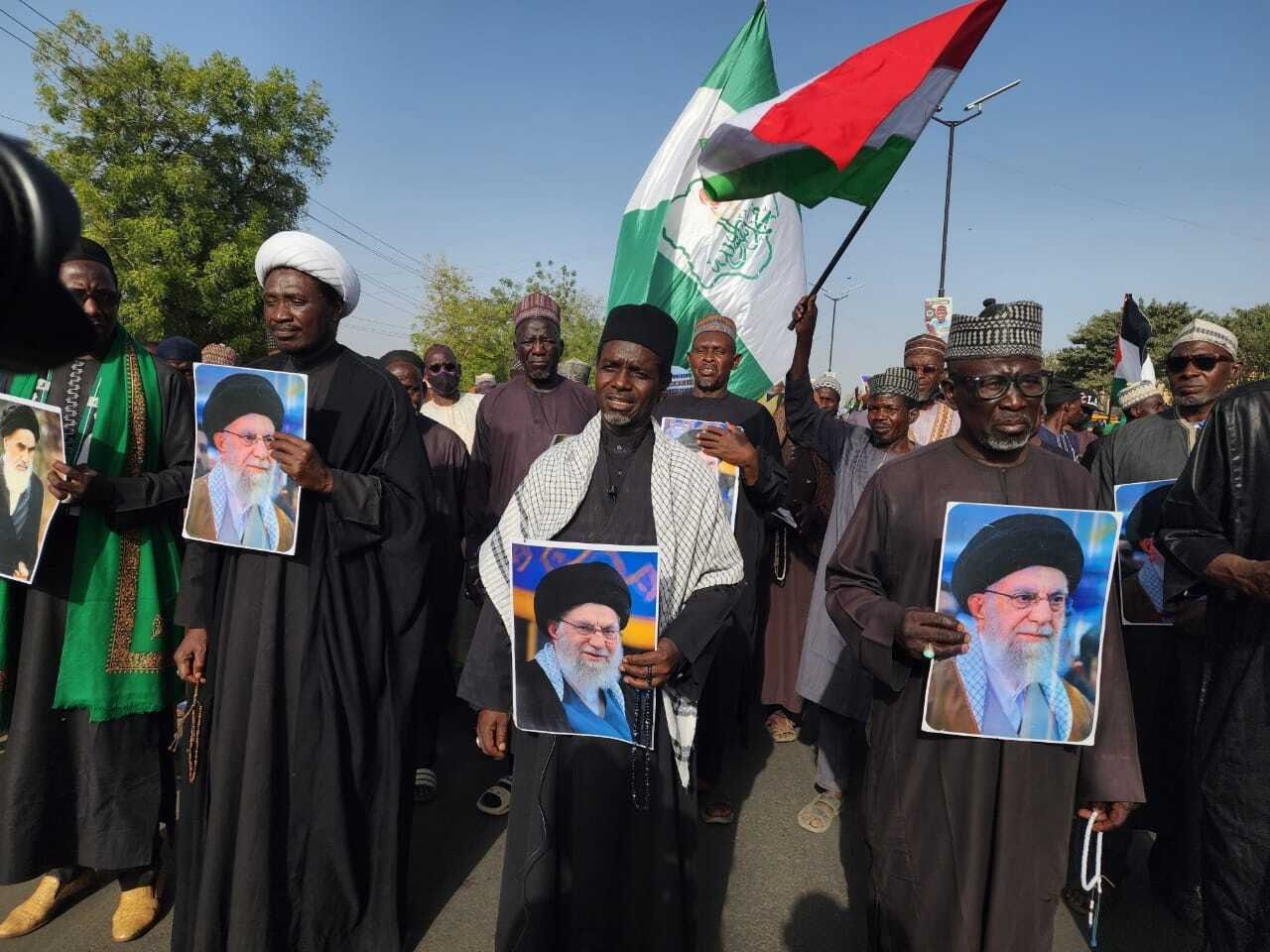 Members of the Islamic Movement in Nigeria stage a pro-Iran protest.