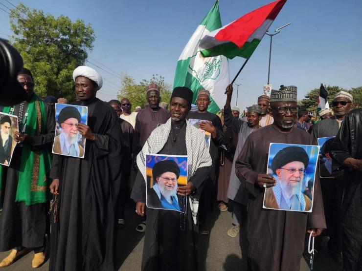 Members of the Islamic Movement in Nigeria stage a pro-Iran protest.