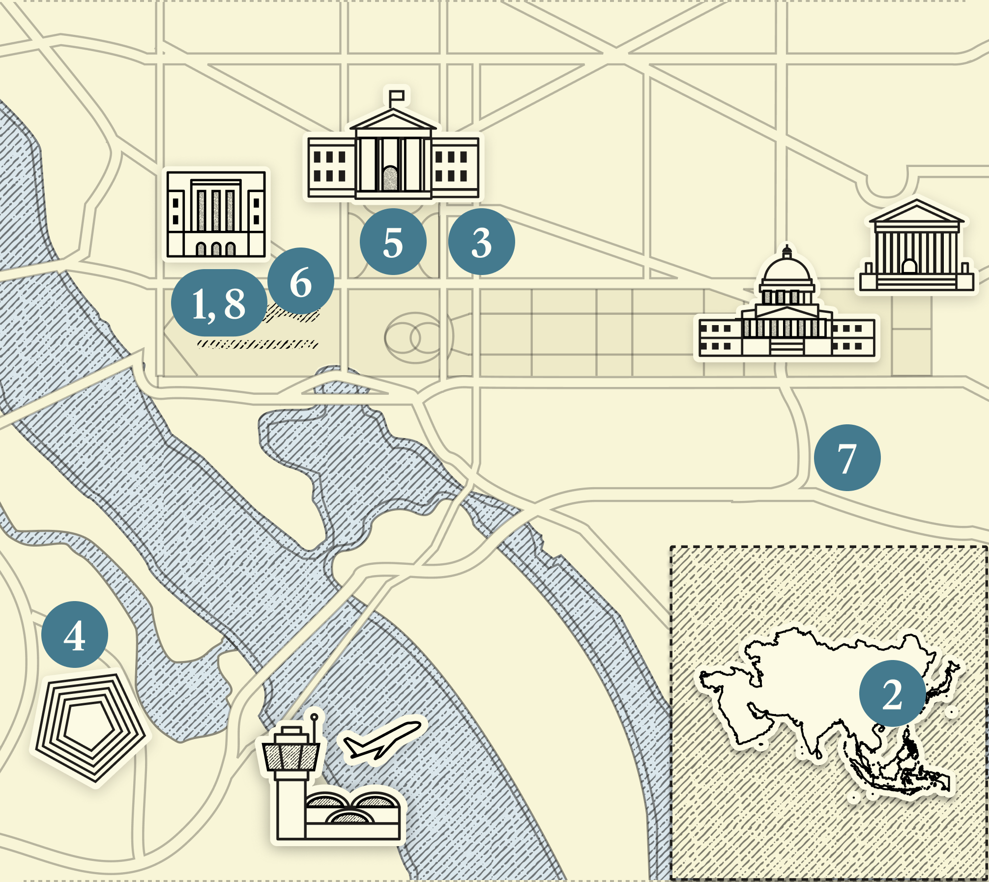 A numbered map of DC.