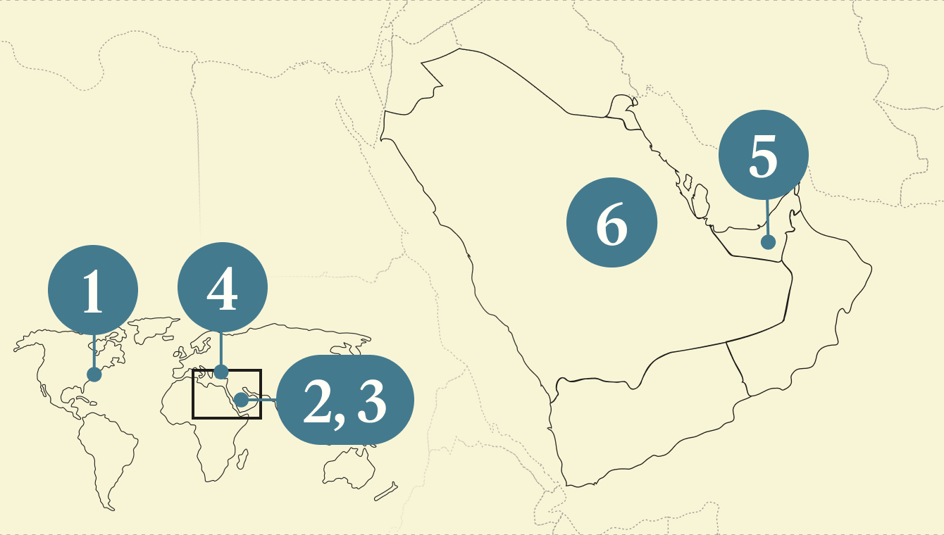 A numbered map of the Gulf region.