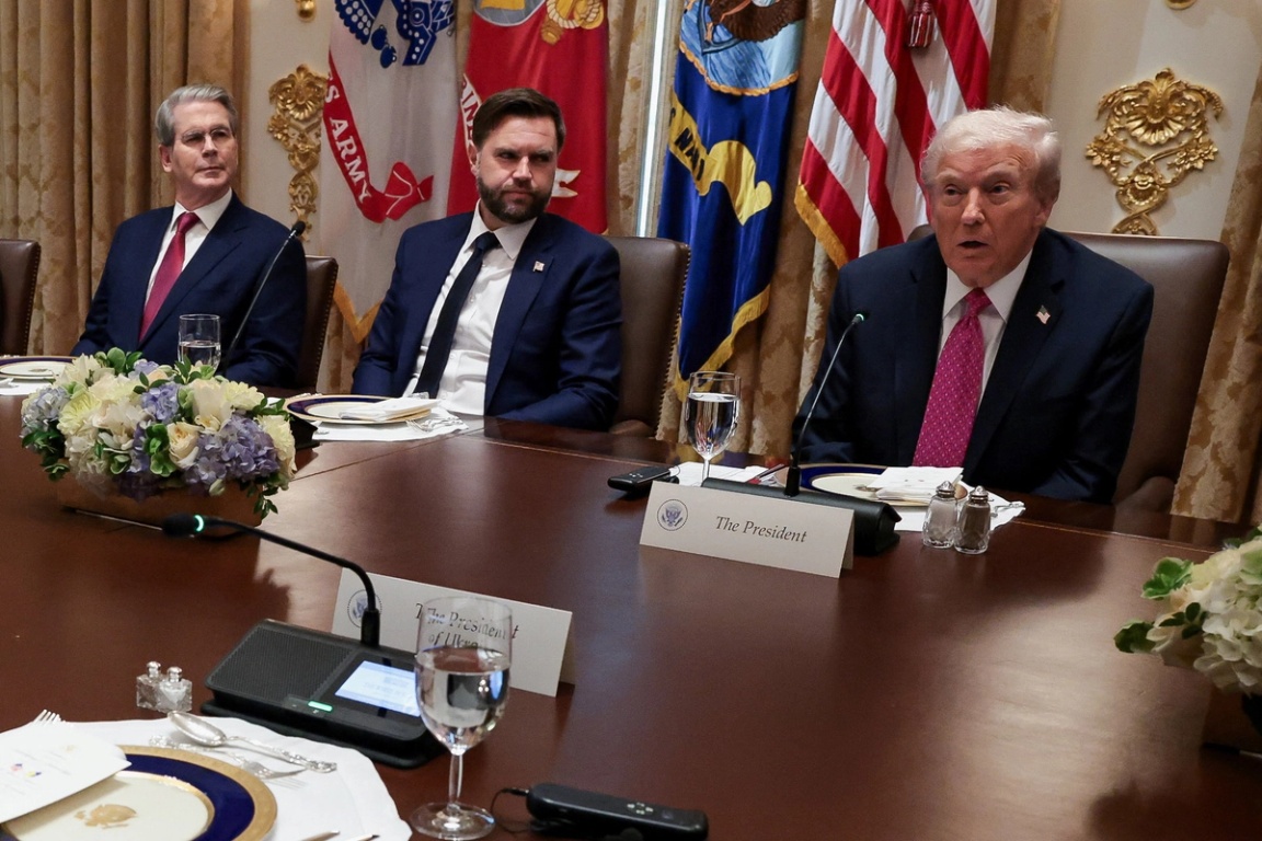 President Donald Trump, U.S. Vice President JD Vance, and U.S. Treasury Secretary Scott Bessent