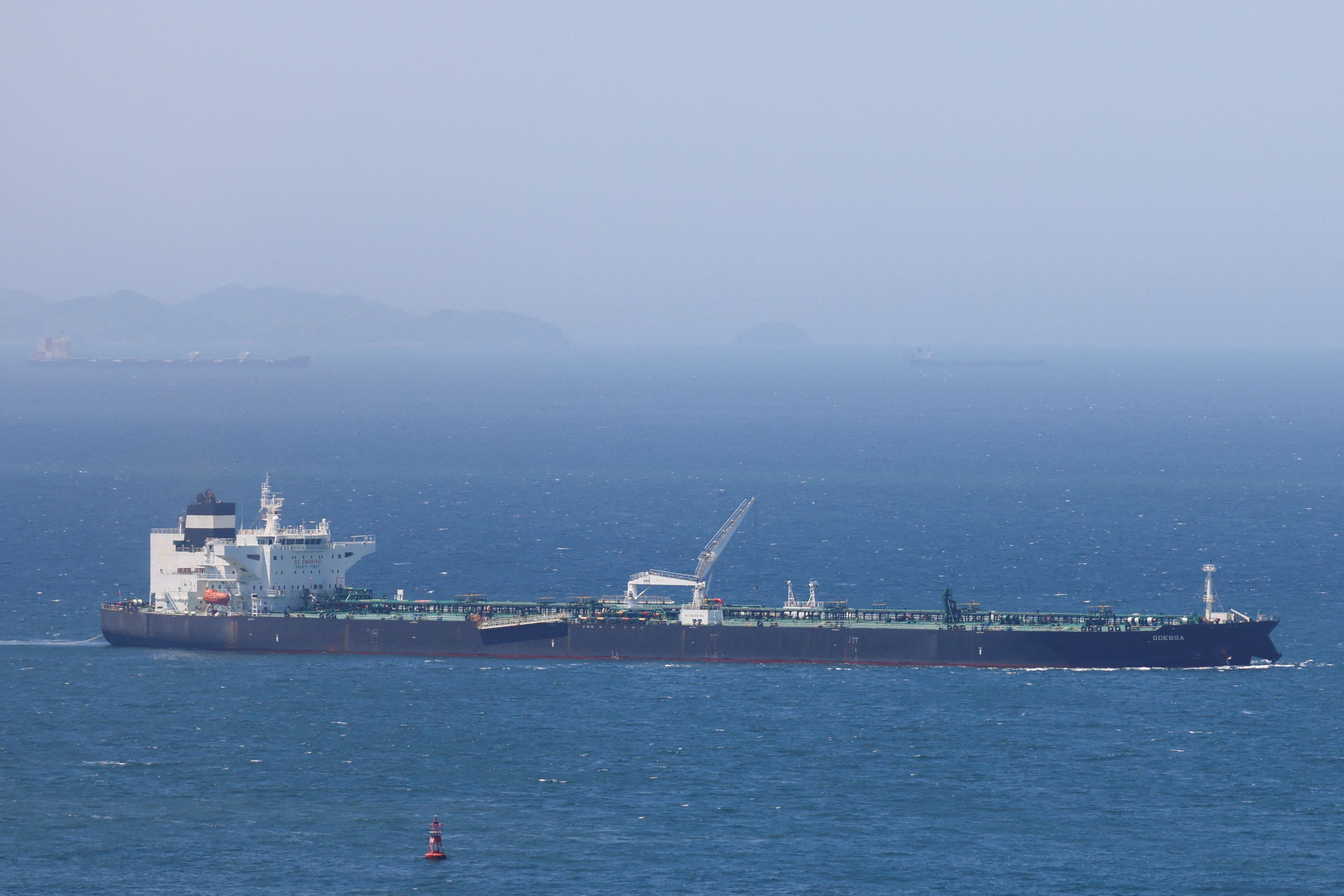 Crude oil tanker Odessa, carrying UAE crude after passing through the Strait of Hormuz with its Automatic Identification System transponder turned off, navigates the waters at Daesan port