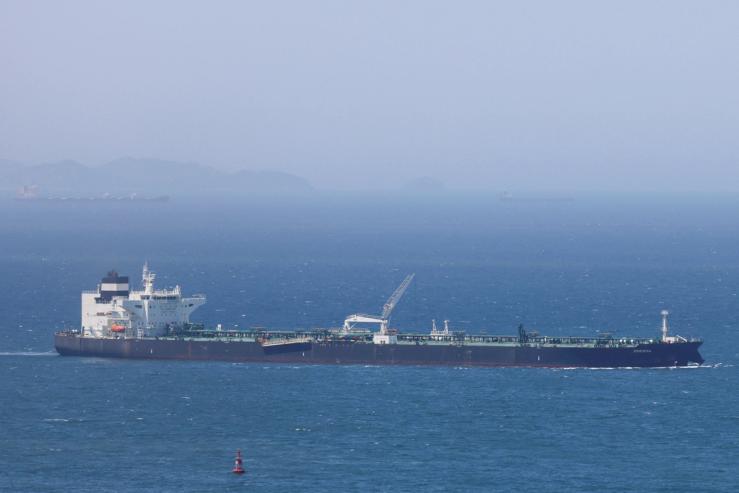 Crude oil tanker Odessa, carrying UAE crude after passing through the Strait of Hormuz with its Automatic Identification System transponder turned off, navigates the waters at Daesan port