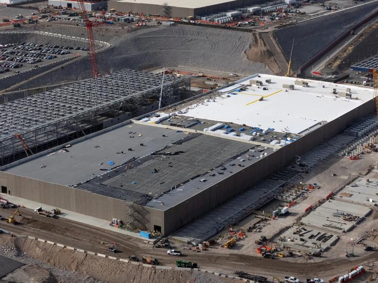 A drone view shows a data center