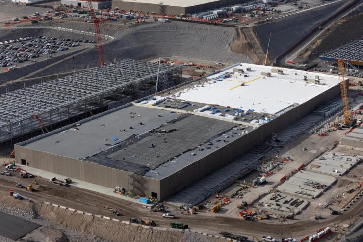 A drone view shows a data center