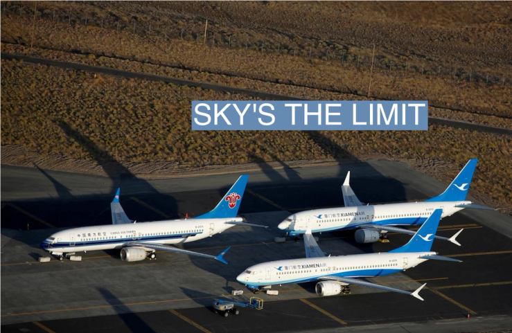 An aerial photo shows China Southern Airlines and Xiamen Airlines Boeing 737 MAX 8 aircraft at Boeing facilities at the Grant County International Airport in Moses Lake, Washington, September 16, 2019. REUTERS/Lindsey Wasson/File Photo