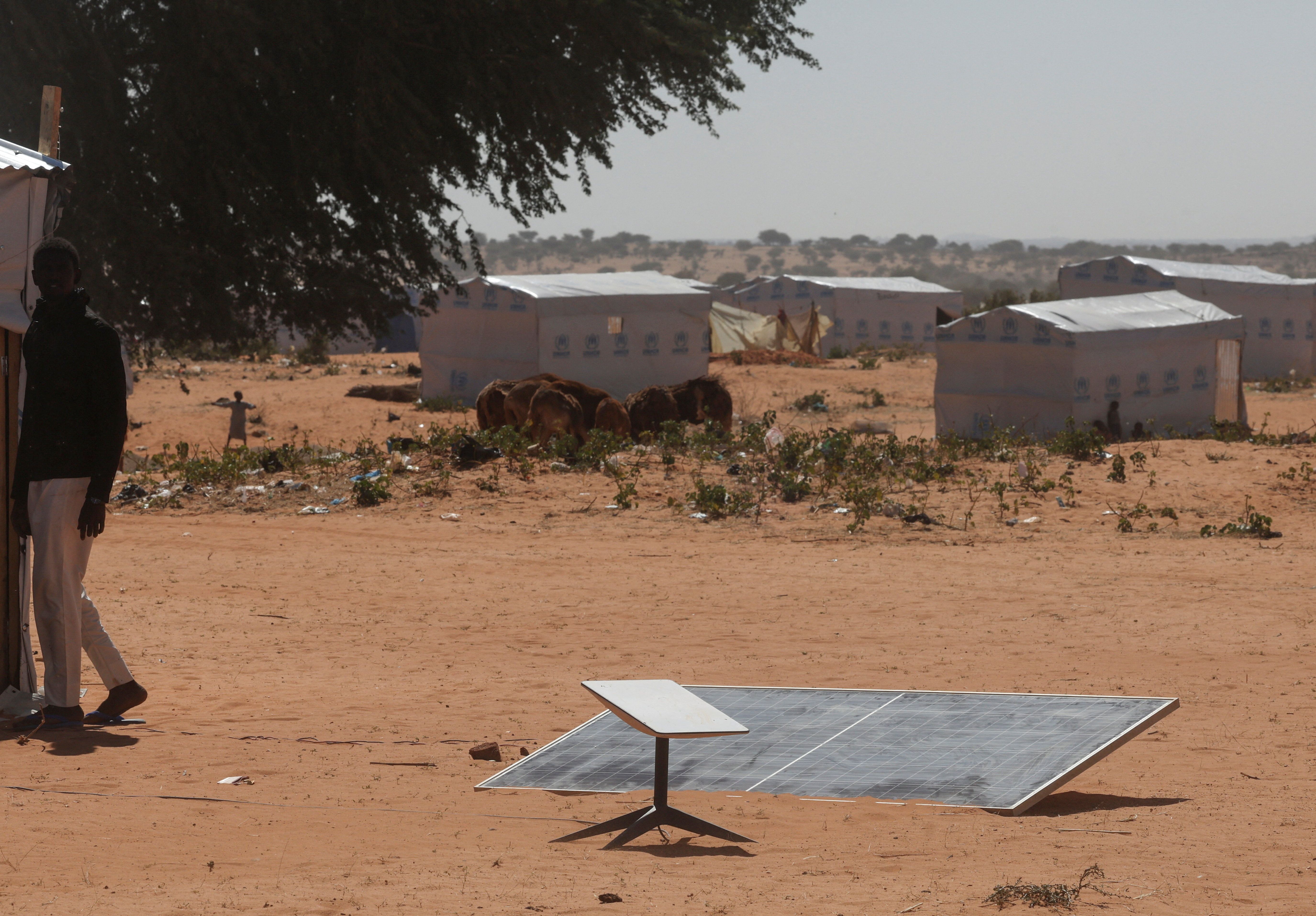 A Starlink antenna powered by a solar panel in Chad.