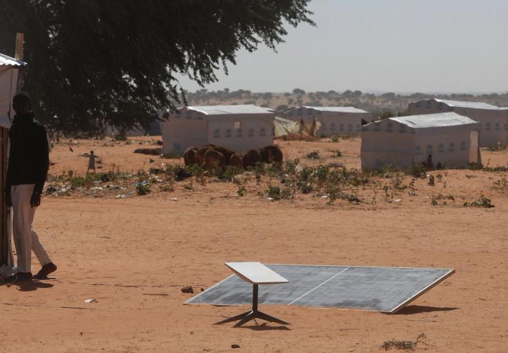 A Starlink antenna powered by a solar panel in Chad.