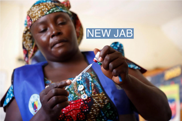 A nurse prepares to administer a malaria vaccine to an infant at the health center in Datcheka, Cameroon, on Jan. 22, 2024.