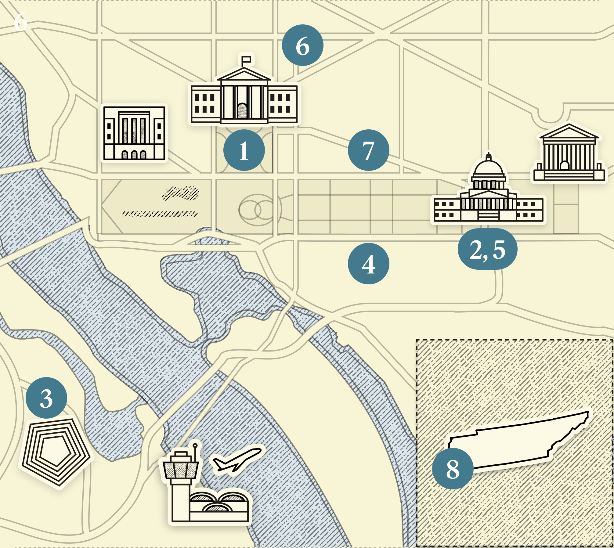A numbered map of DC.
