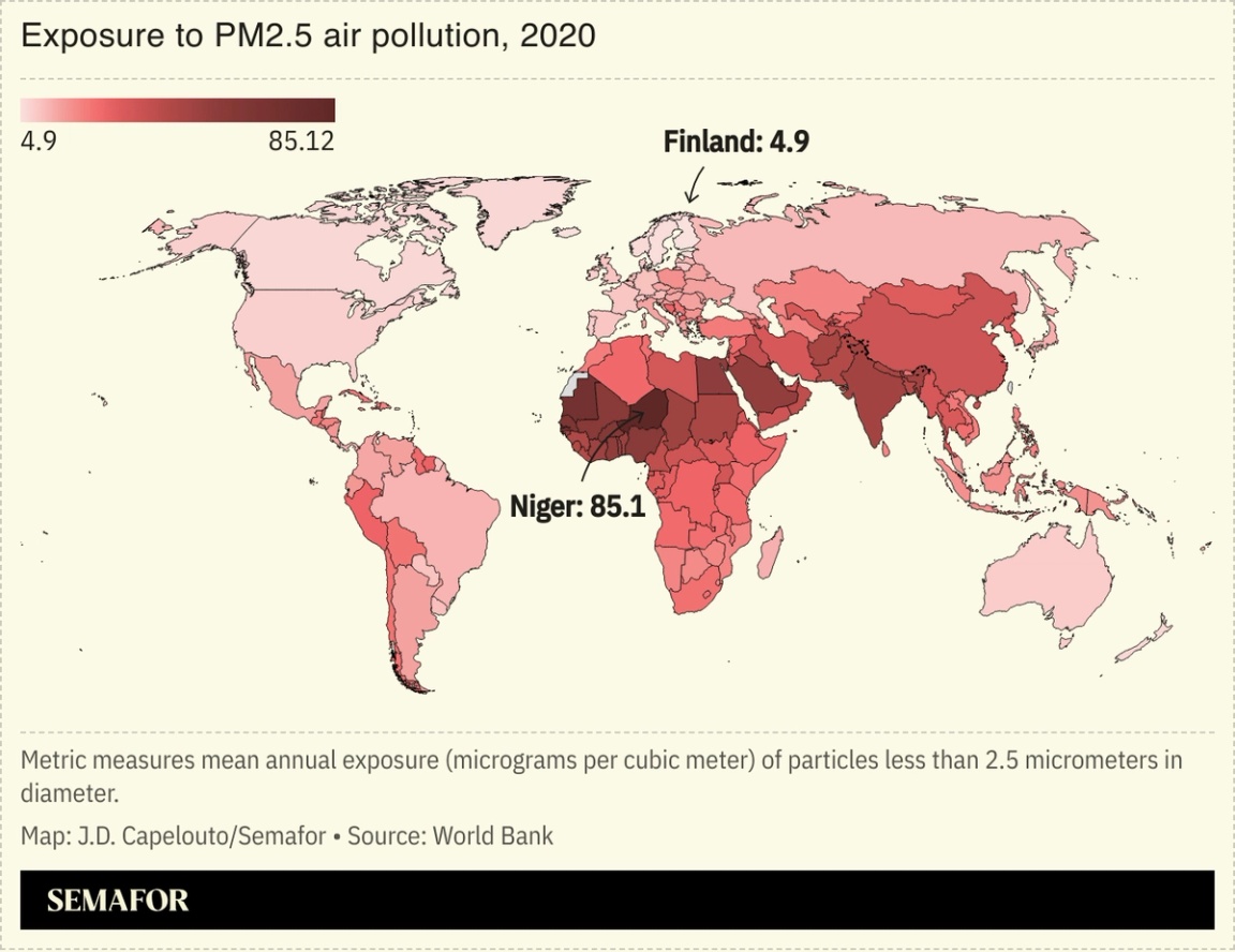 A map showing global air pollution