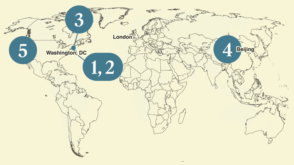 A numbered map of the world.