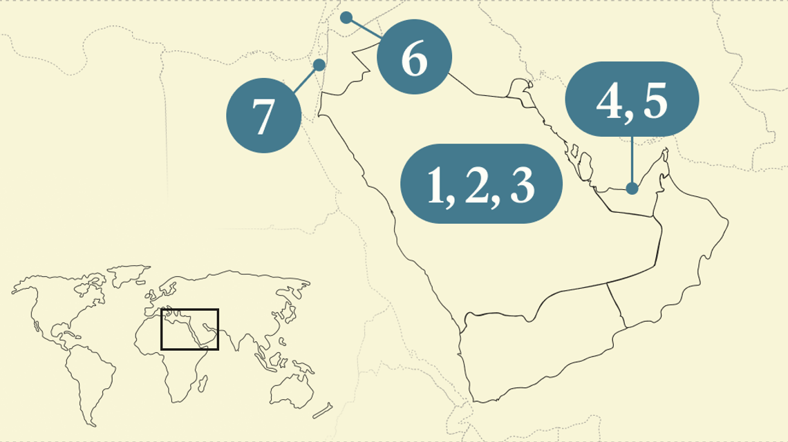 A numbered map of the Gulf.