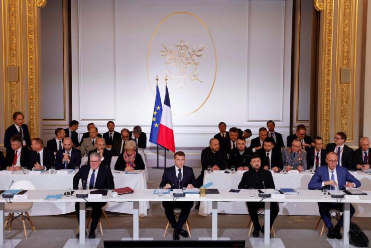 French President Emmanuel Macron, British Prime Minister Keir Starmer, Ukrainian President Volodymyr Zelenskiy, and German Chancellor Friedrich Merz participate in the Coalition of the Willing summit at the Elysee Palace in Paris