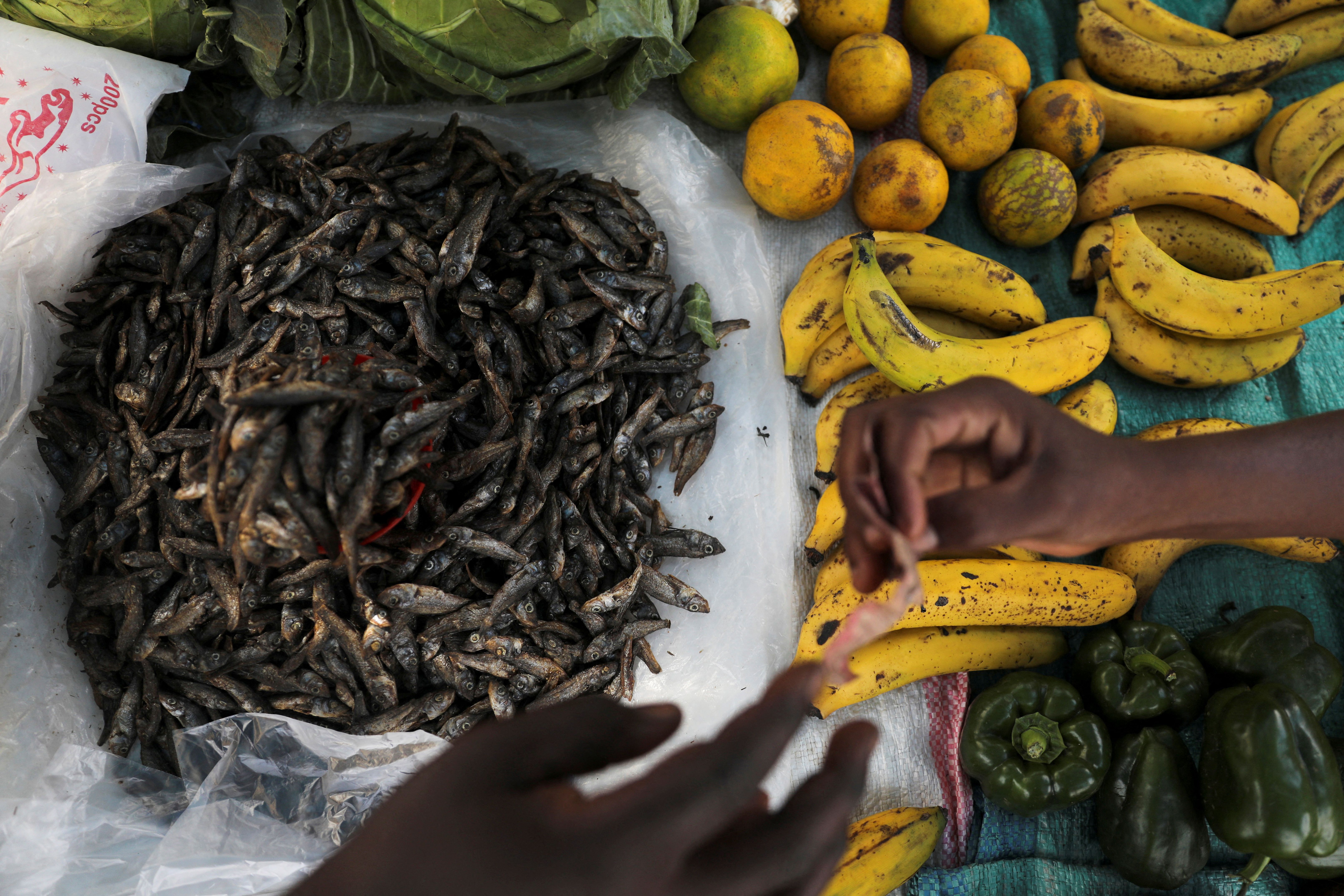 Fish from Lake Victoria in Kisumu county and bananas from Nandi county at a market.