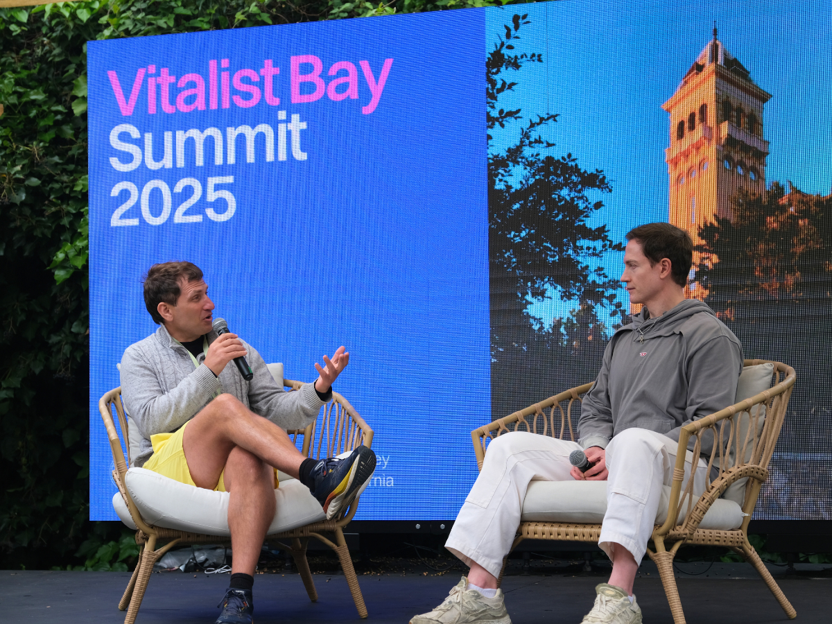 Bryan Johnson is interviewed at the Vitalist Bay Summit in 2025