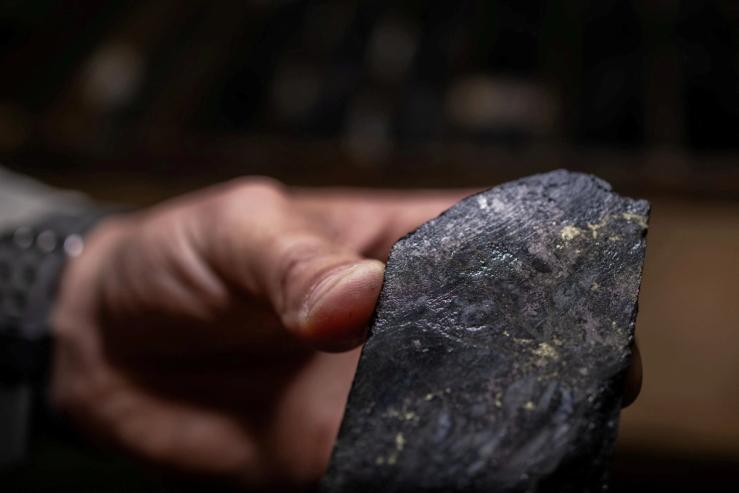 A sample of rock drilled at a cobalt mining site operated by Jervois Global is seen at a facility, west of Salmon, Idaho, on May 16, 2024.