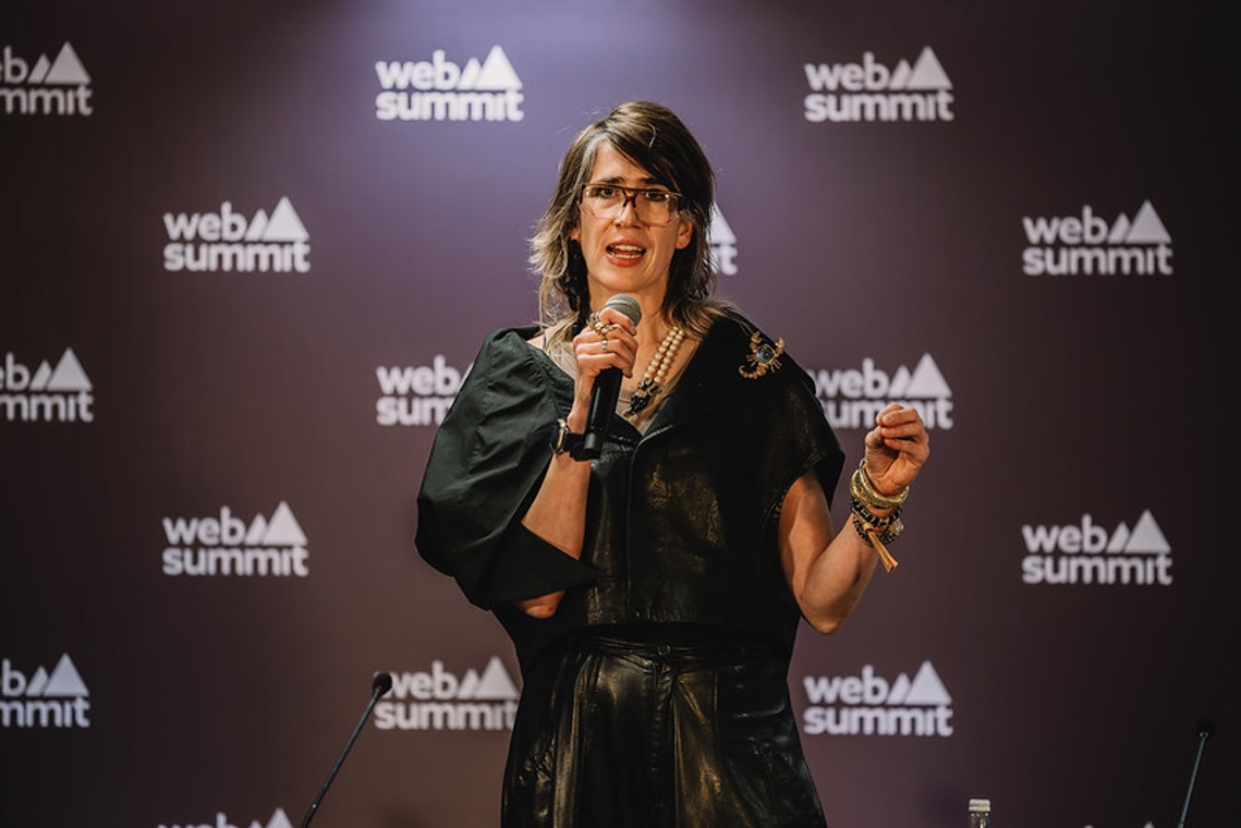 Artist Imogen Heap speaking at WebSummit in 2024.