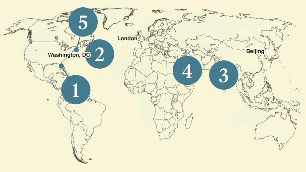 A numbered map of the world.
