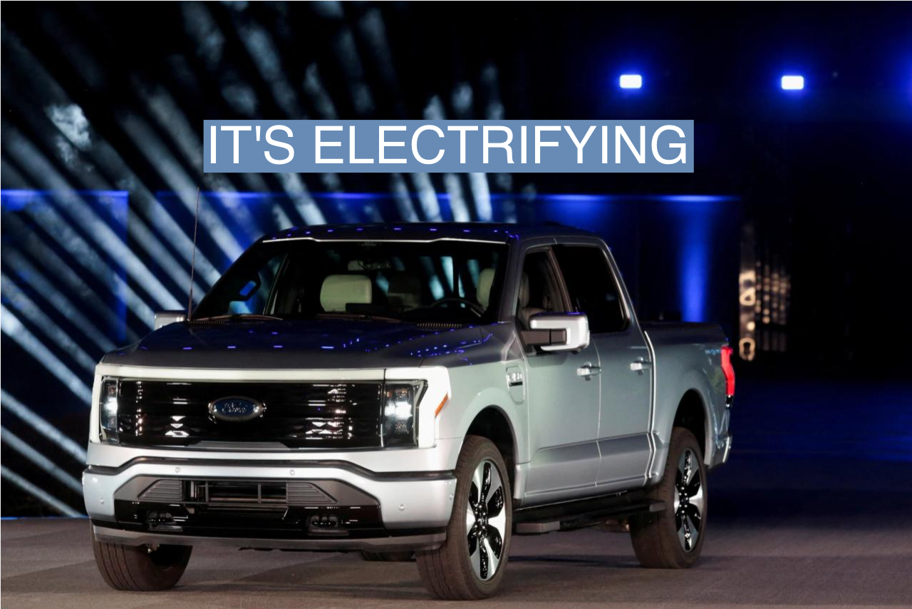 The all-electric Ford F-150 Lightning pickup truck is unveiled at the company’s world headquarters in Dearborn, Michigan.