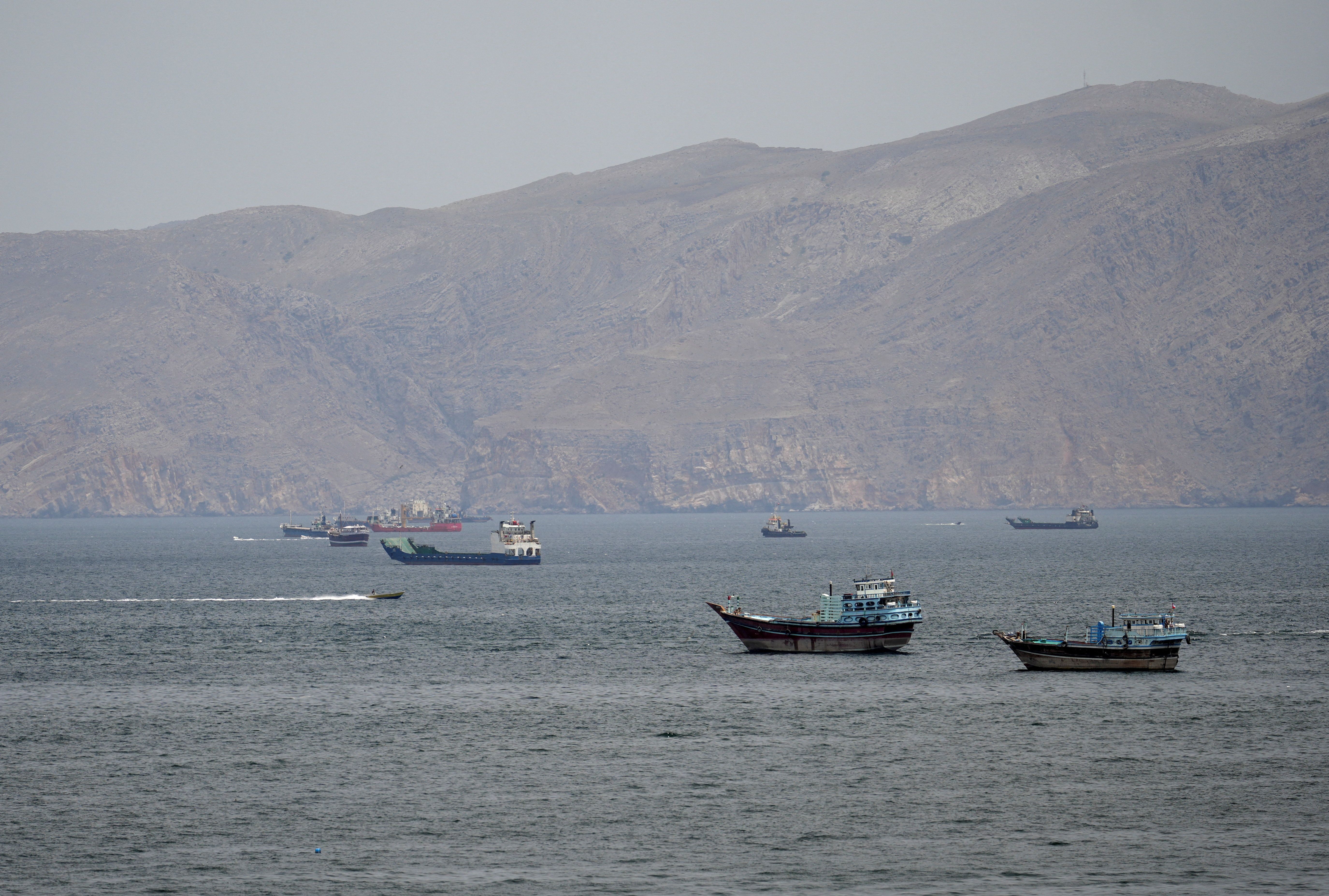Ships and boats in the Strait of Hormuz.