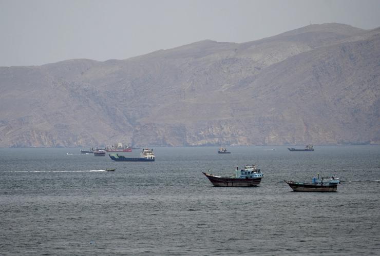 Ships and boats in the Strait of Hormuz.