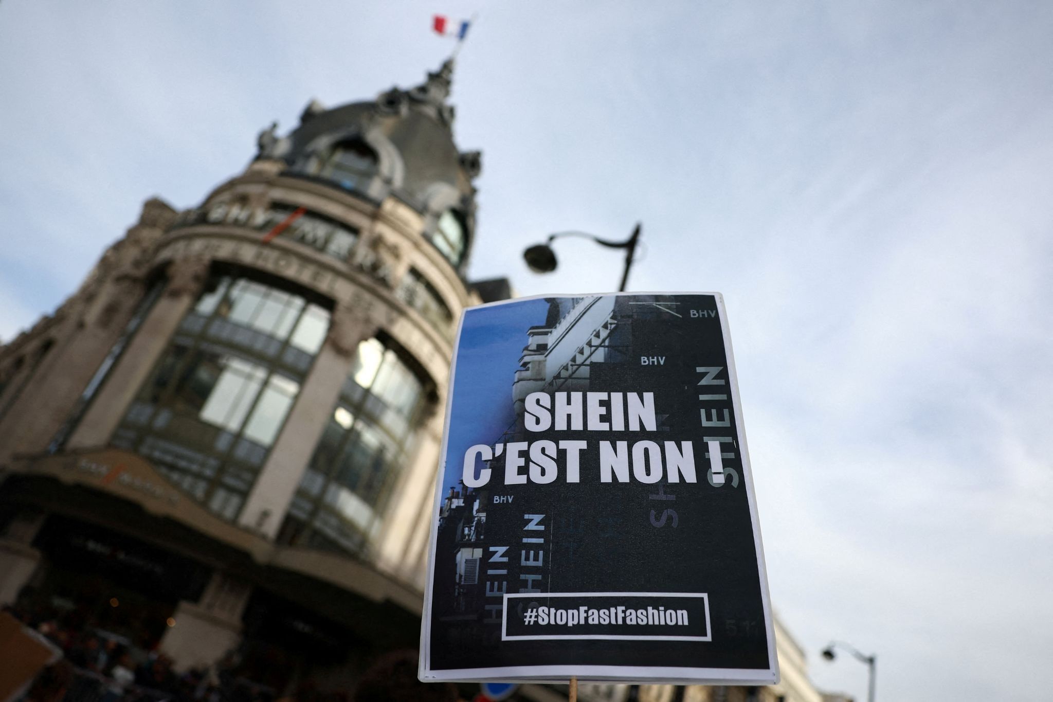 An anti-Shein protest placard in France