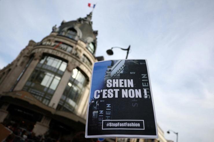 An anti-Shein protest placard in France
