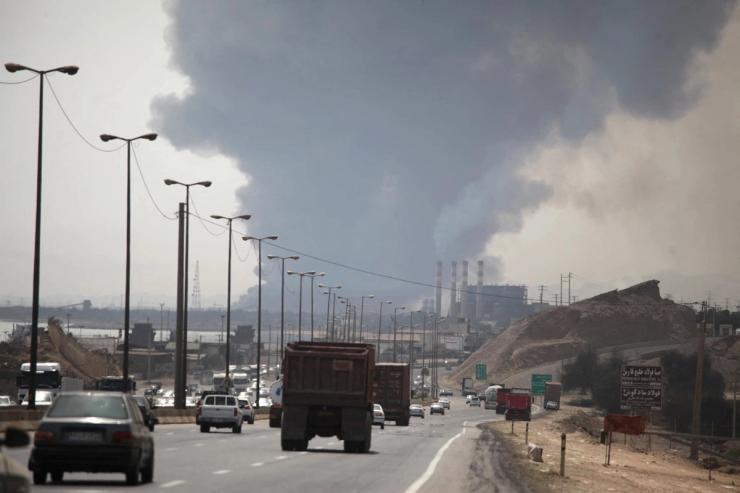 Smoke from the explosion is seen in Iran