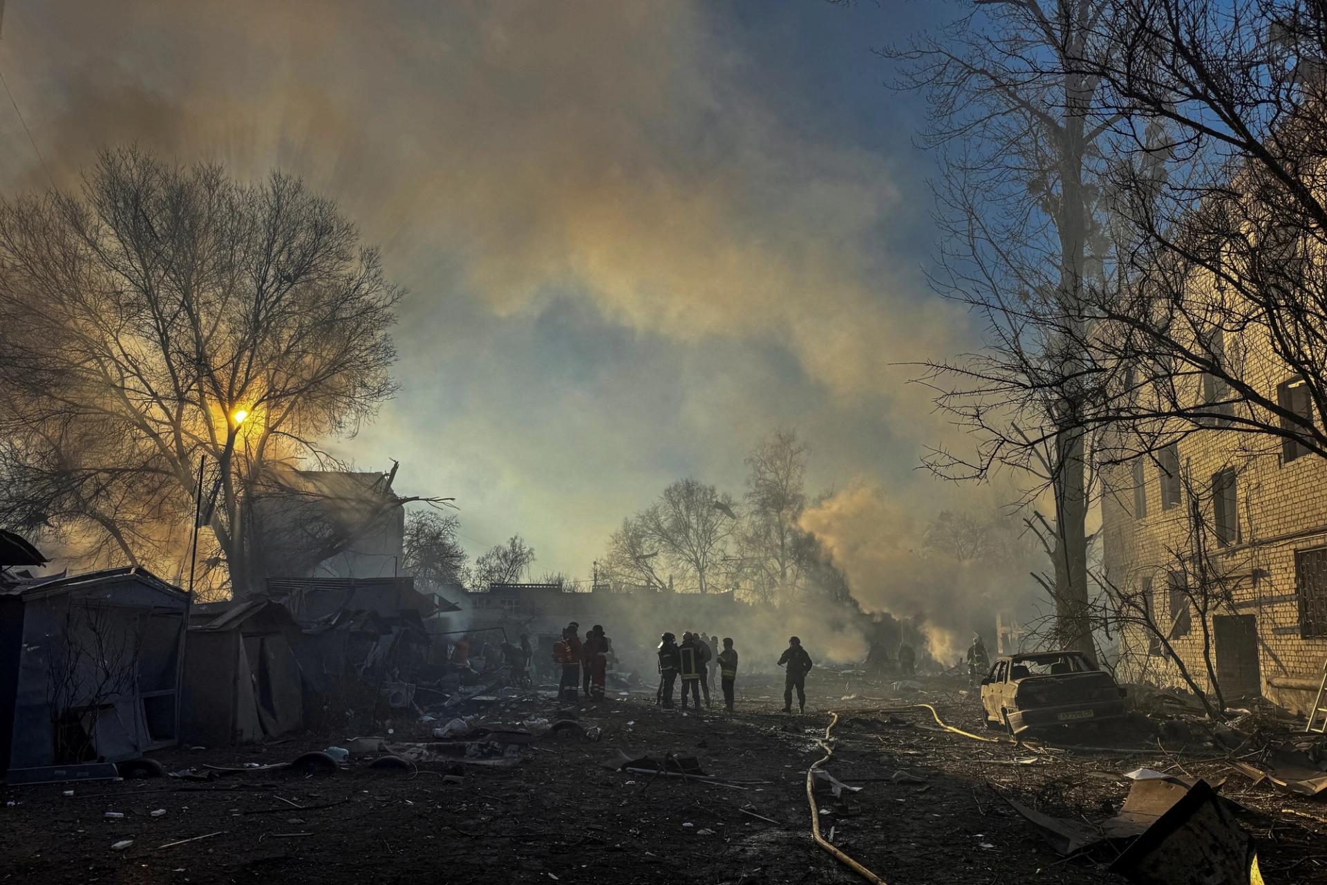 The aftermath of a Russian missile strike in Kharkiv