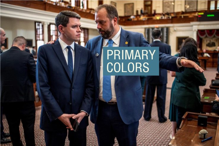 Democratic Texas State Representatives James Talarico and John Bucy III talk during a session as Democratic lawmakers begin returning to the Texas State Capitol in August.