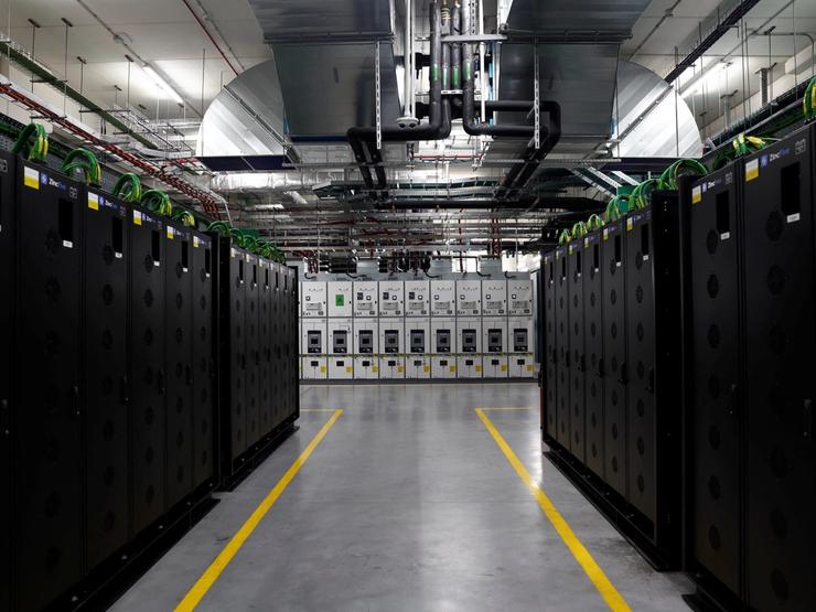 Battery banks in a data center.