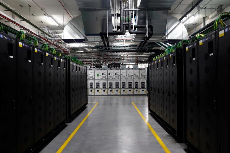 Battery banks in a data center.