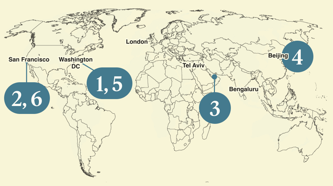 A numbered map of the world.