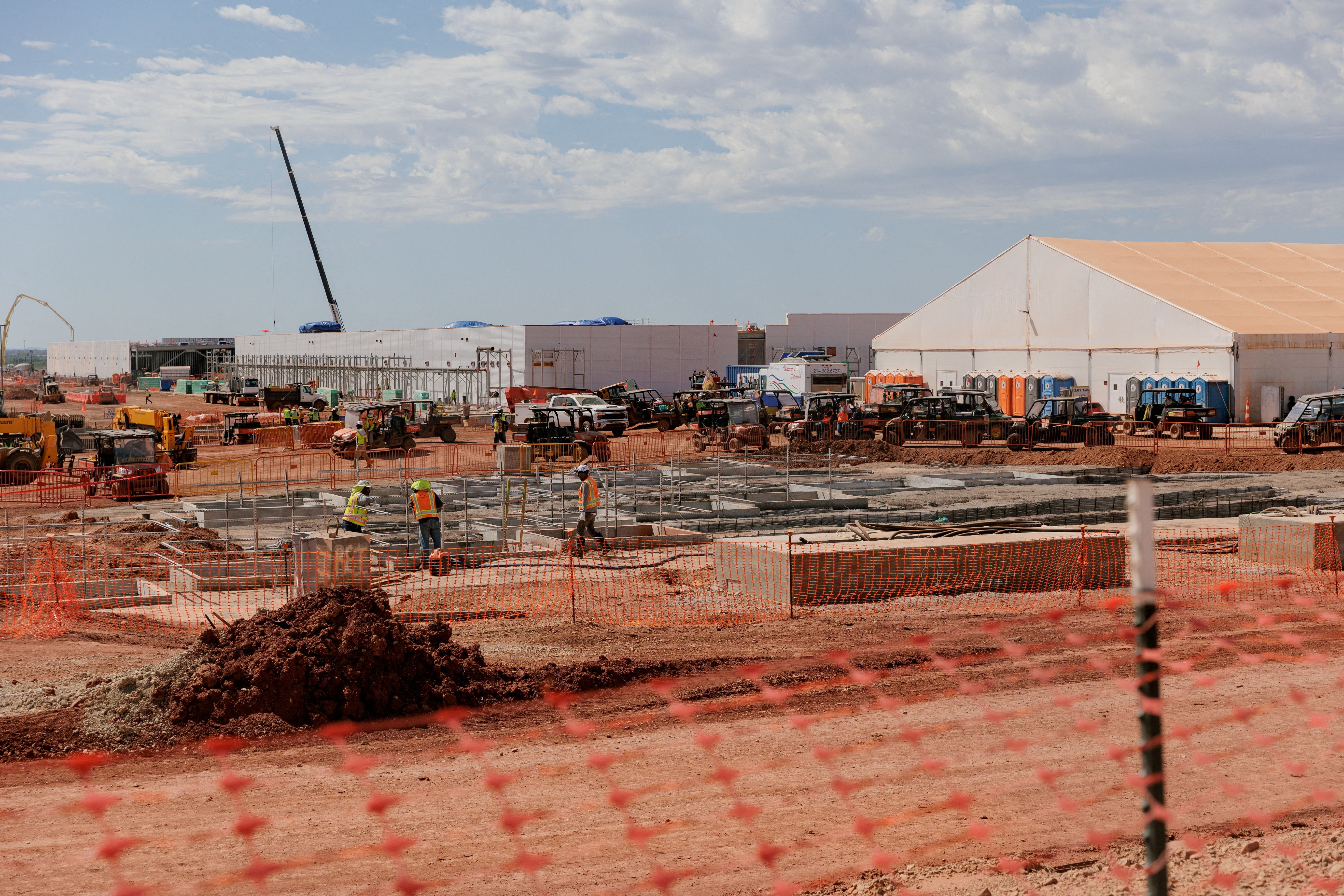 Data center buildings are under construction during a tour of the OpenAI data center in Abilene, Texas.