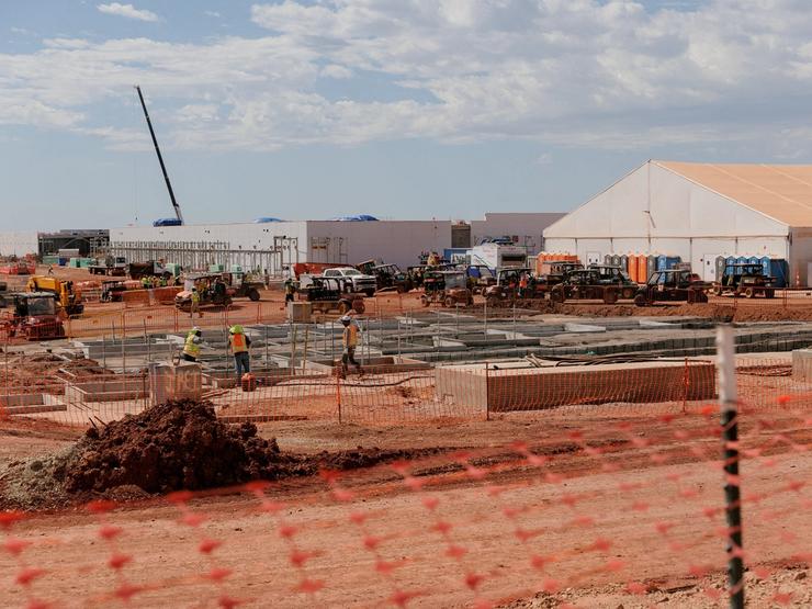 Data center buildings are under construction during a tour of the OpenAI data center in Abilene, Texas.