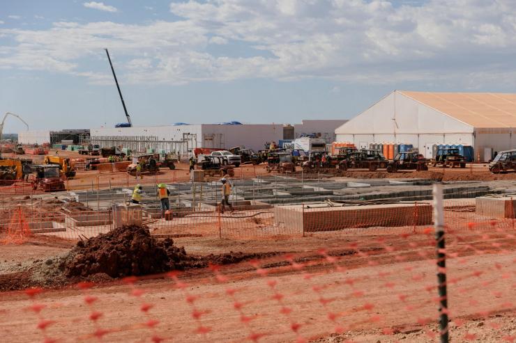Data center buildings are under construction during a tour of the OpenAI data center in Abilene, Texas.