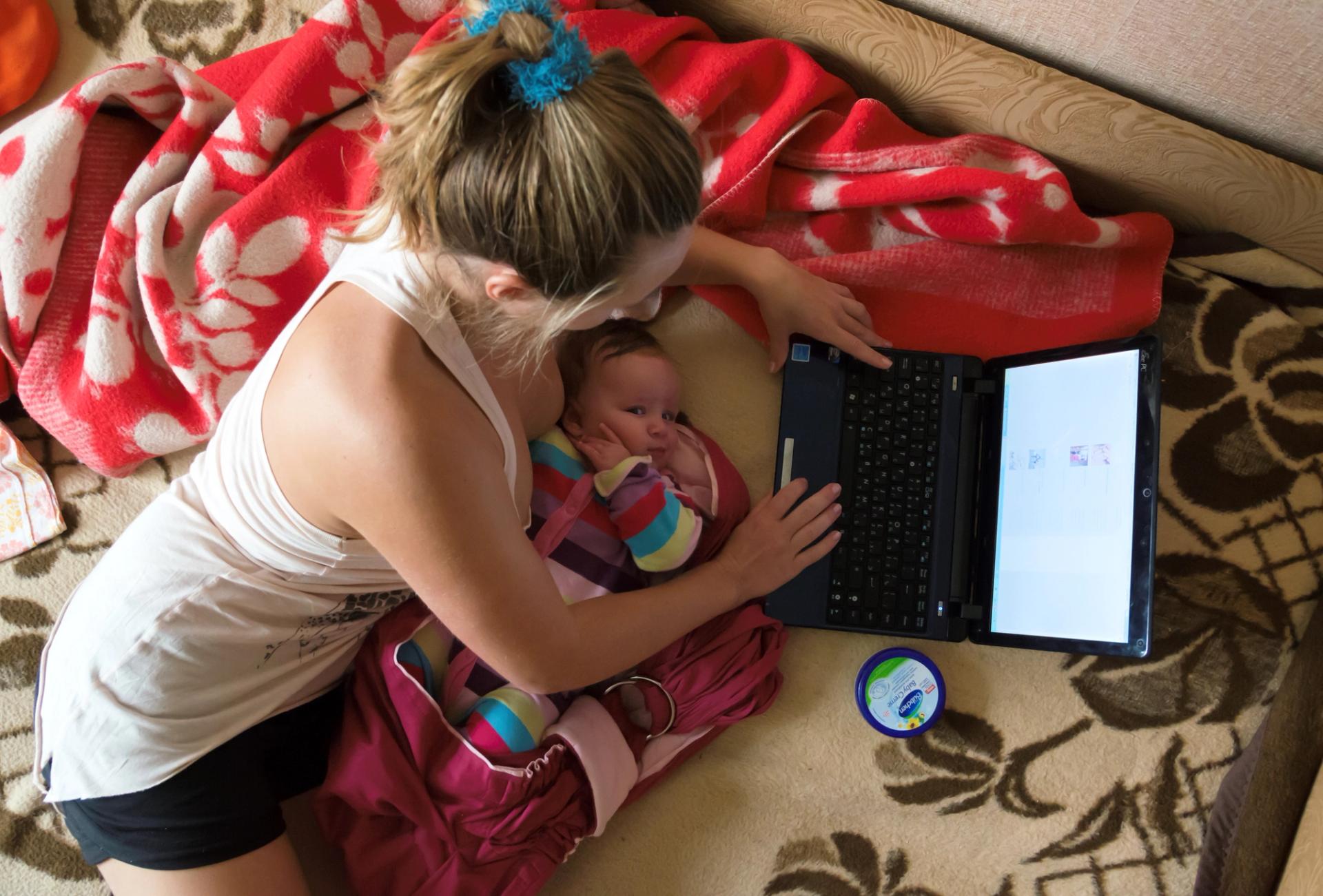 A mother and baby in Moscow, Russia.