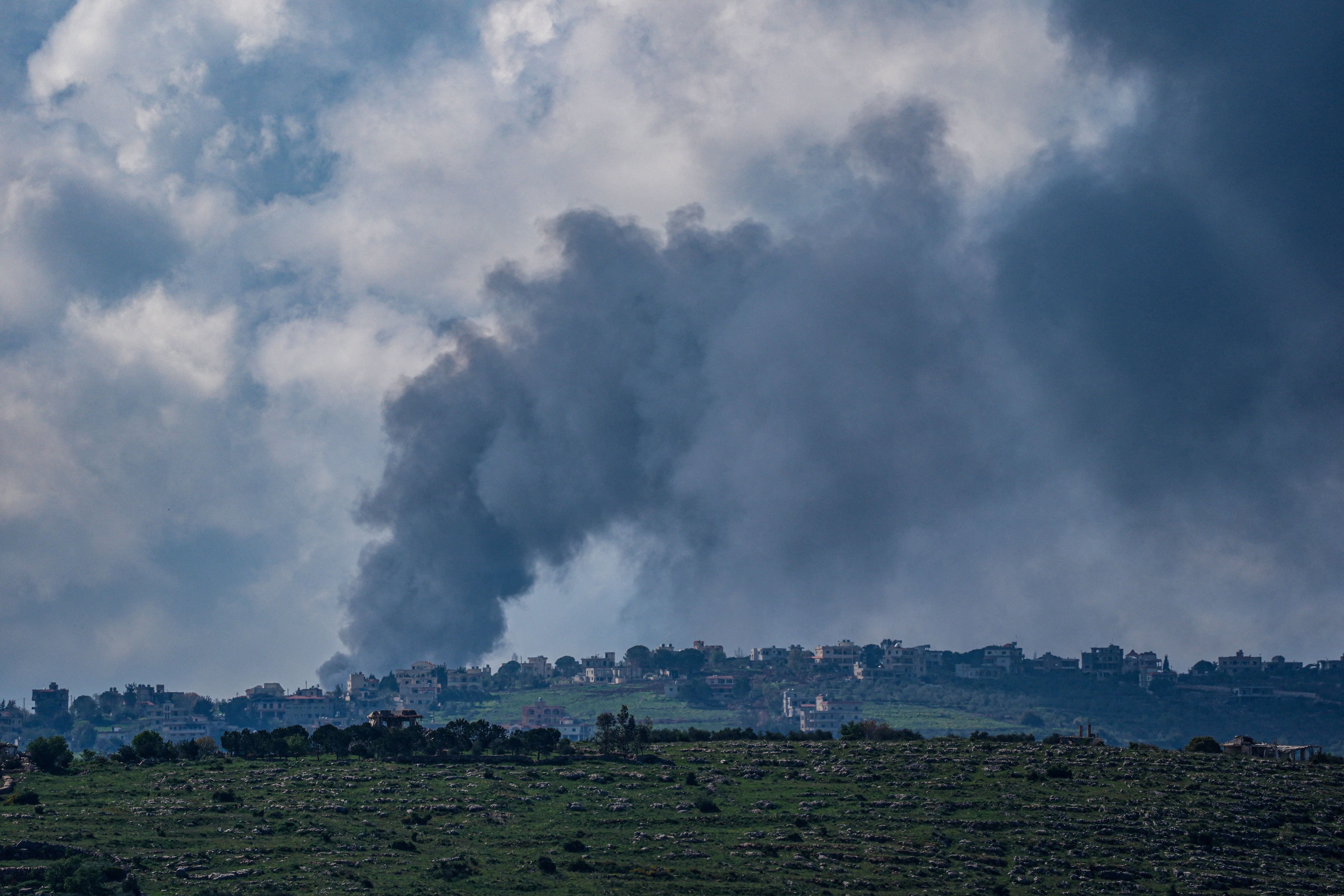 Smoke following an Israeli strike in Bint Jbeil, southern Lebanon, as seen from the Israeli side of the border