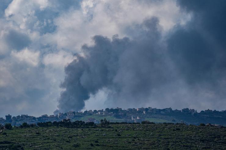 Smoke following an Israeli strike in Bint Jbeil, southern Lebanon, as seen from the Israeli side of the border